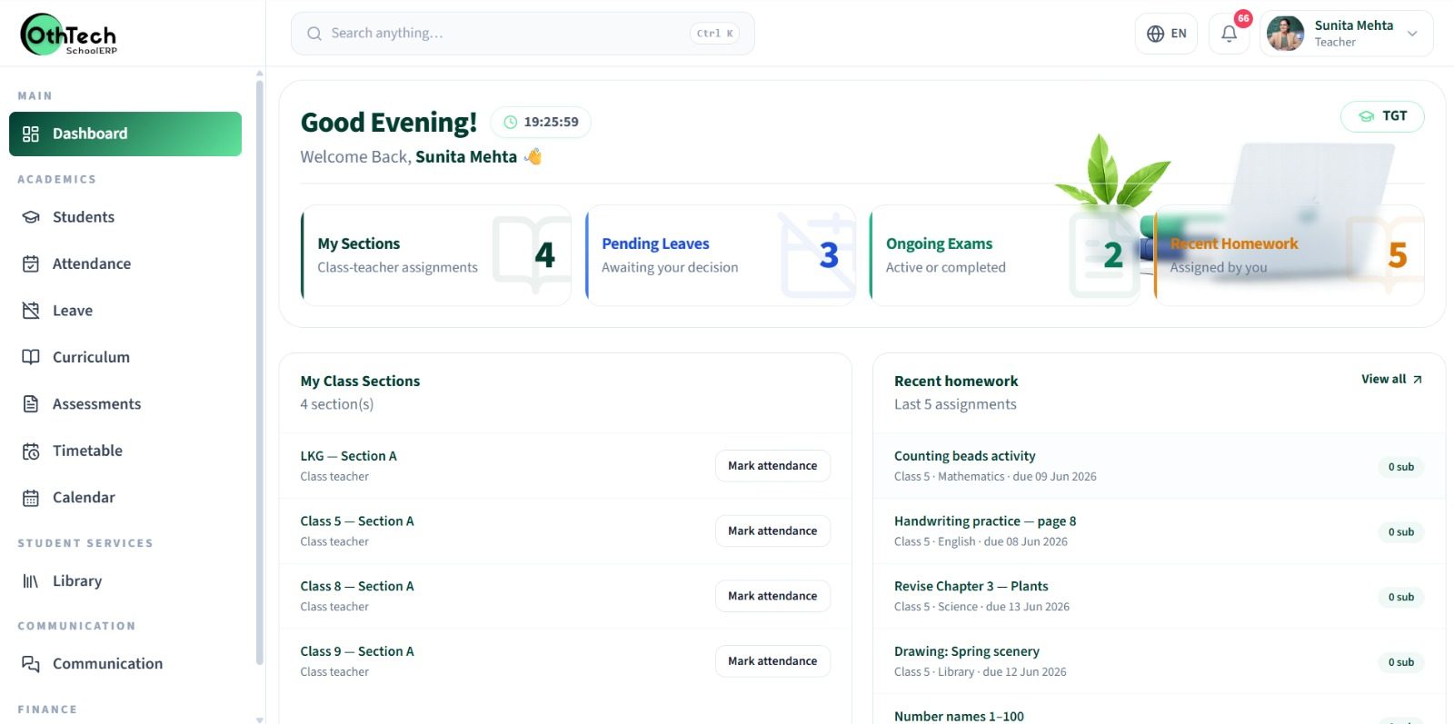 OthTech SchoolERP screen